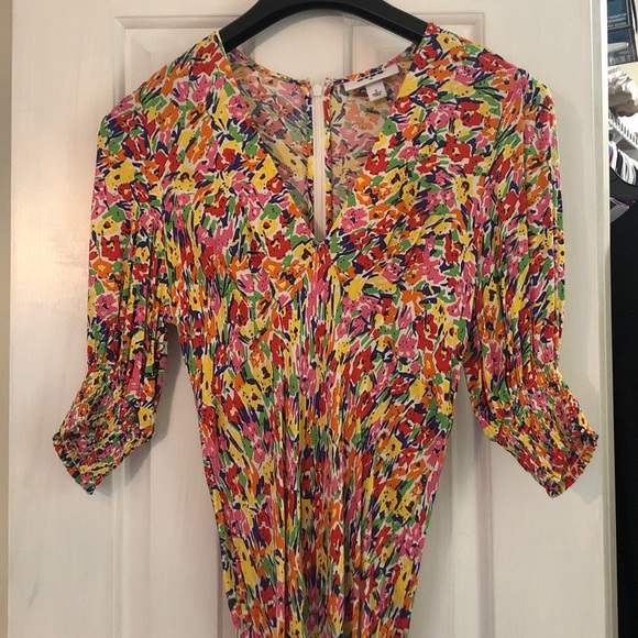 RIXO Floral Multicolor Dress with Puff Sleeves - Picture 1 of 6